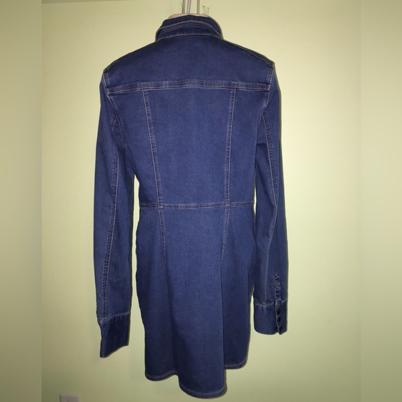 Free People dynamite Denim jeans Long Sleeve MIDI snap front Dress sz M medium - Picture 4 of 7
